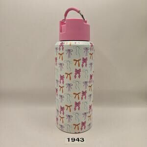 AQUA TUMBLER 24oz FLIP STRAW WATER BOTTLE PINK WHITE BOWTIE